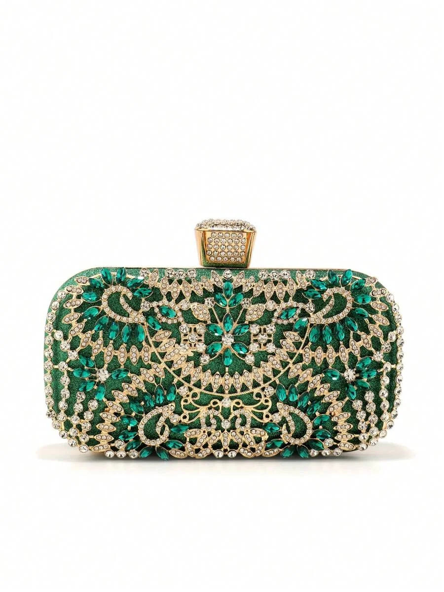 Handbag With Metal Handle Diamond Evening Clutch Bag Women Wedding Golden Clutch Purse Chain