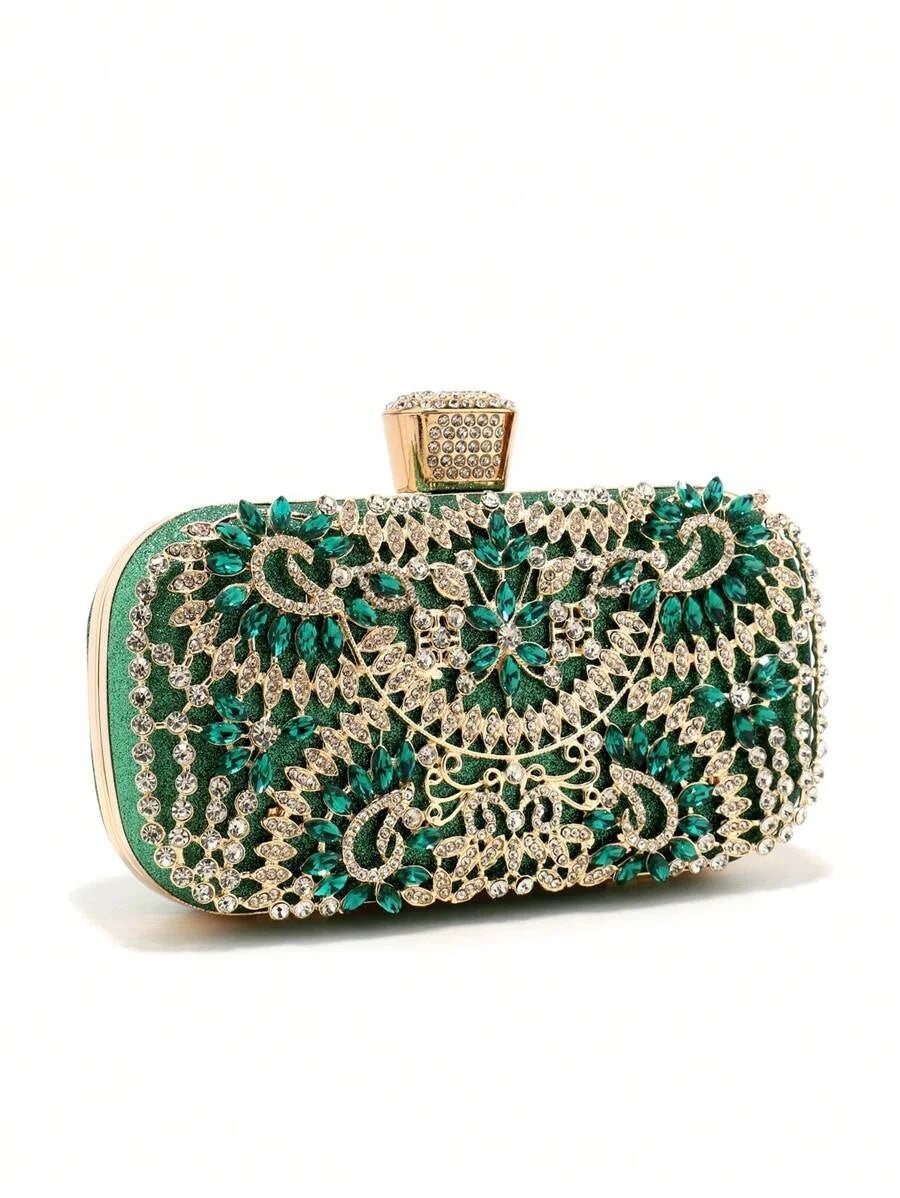 Handbag With Metal Handle Diamond Evening Clutch Bag Women Wedding Golden Clutch Purse Chain