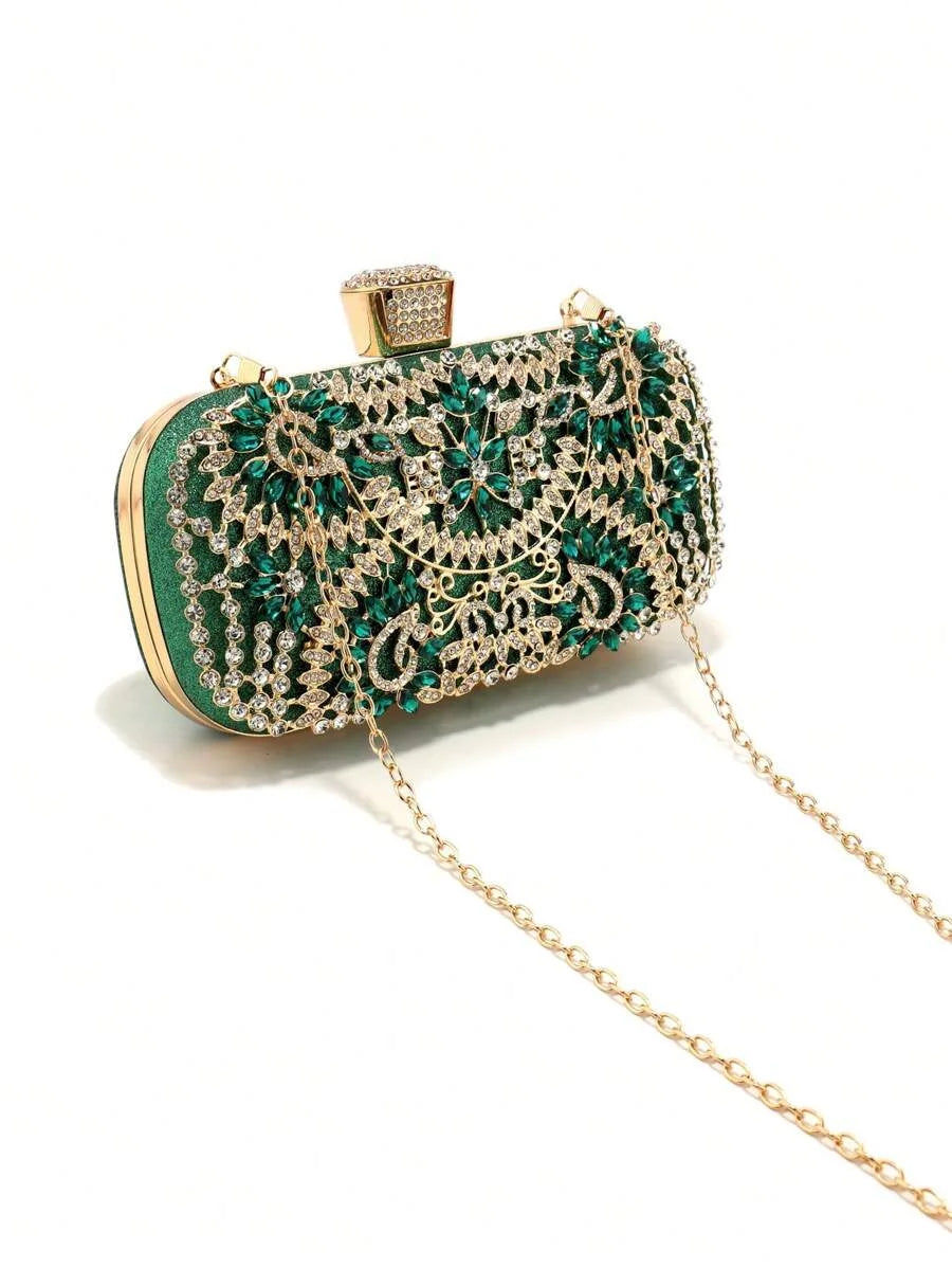 Handbag With Metal Handle Diamond Evening Clutch Bag Women Wedding Golden Clutch Purse Chain