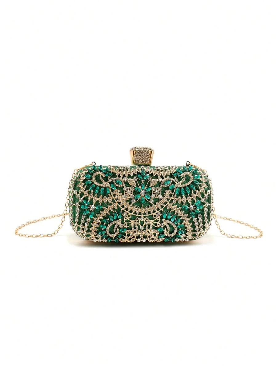 Handbag With Metal Handle Diamond Evening Clutch Bag Women Wedding Golden Clutch Purse Chain