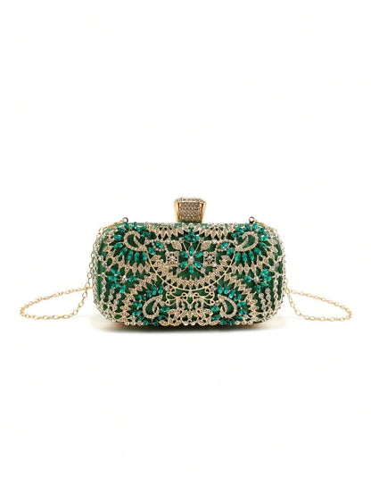 Handbag With Metal Handle Diamond Evening Clutch Bag Women Wedding Golden Clutch Purse Chain