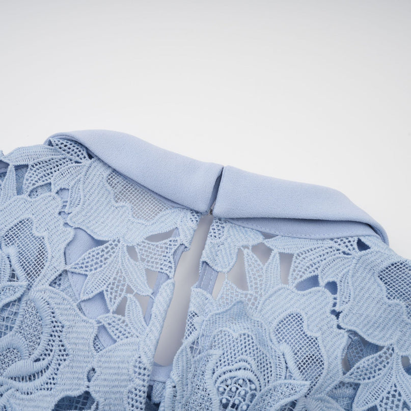 Hanna Blue Guipure Lace Floral Appliqué Midi Dress