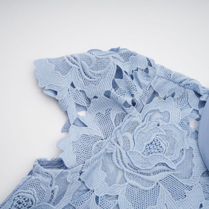 Hanna Blue Guipure Lace Floral Appliqué Midi Dress