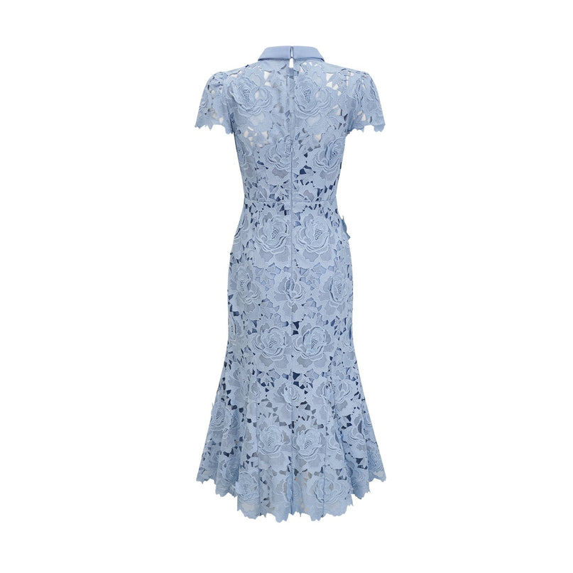 Hanna Blue Guipure Lace Floral Appliqué Midi Dress