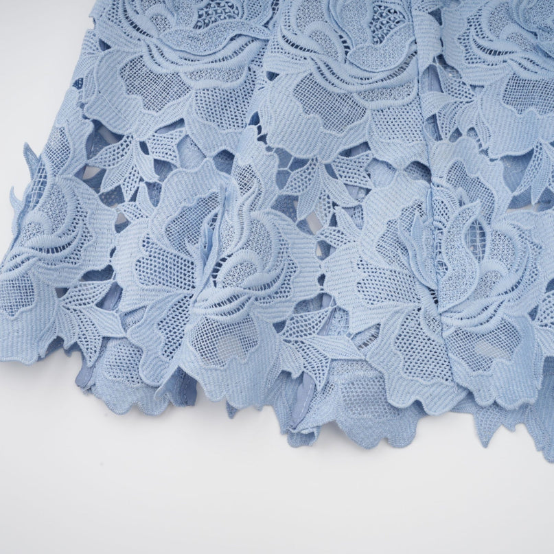 Hanna Blue Guipure Lace Floral Appliqué Midi Dress