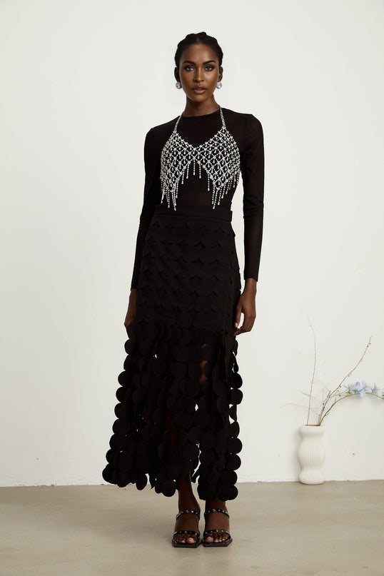 Hanna discdesign fringed maxi skirt in Black