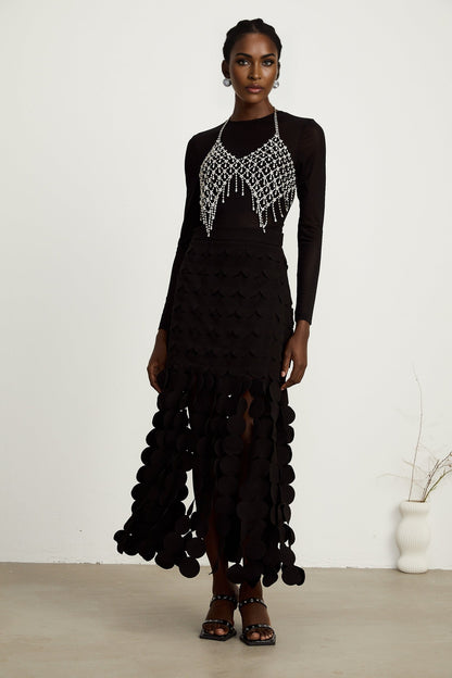 Hanna discdesign fringed maxi skirt in Black