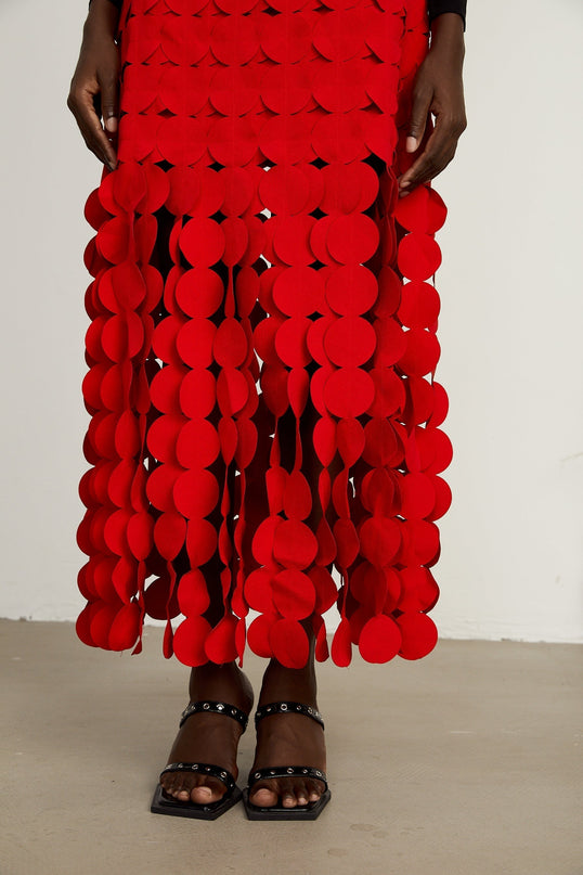 Hanna discdesign fringed maxi skirt in Red