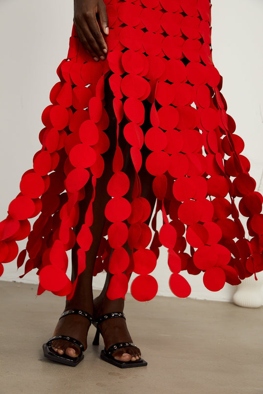 Hanna discdesign fringed maxi skirt in Red