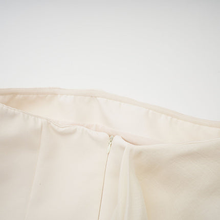 Hanna Neutrals Off-the-Shoulder Mini Dress Sleeveless Cinched Waist Ribbon Detail Flared Skirt Rear Zip Luxury Terylene Fiber Thigh-Length