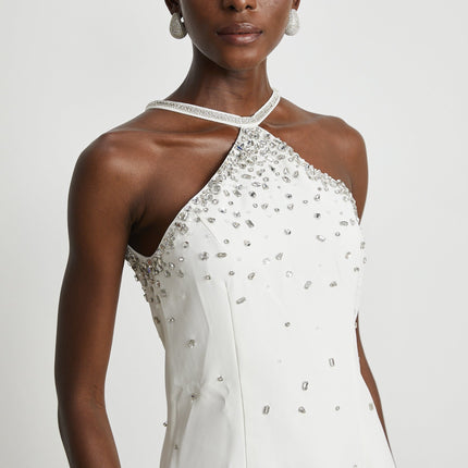 Hanna White Choker Mini Dress 100 Percent Polyester Embellished Rear Zip Elegant Chic Sophisticated Fashion Forward Versatile Must Have Modern Luxury Grace Flawless Silhouette Statement Piece