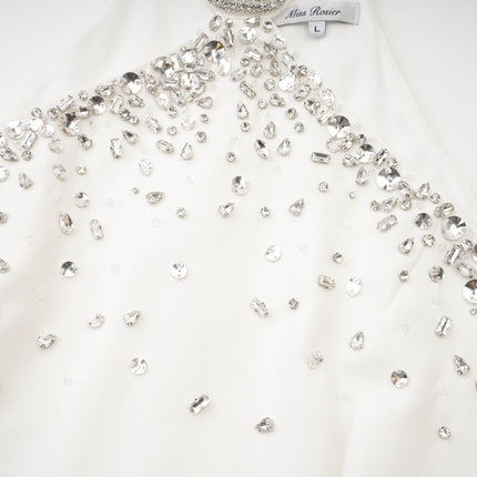 Hanna White Choker Sleeveless Mini Dress 100% Polyester Rear Zip Embellishment