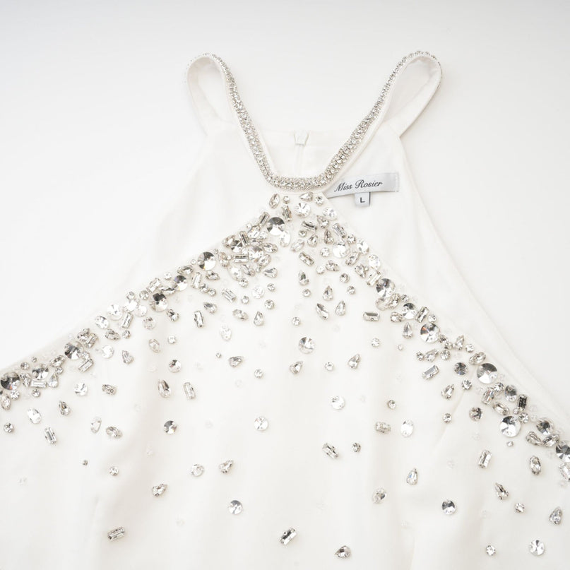 Hanna White Choker Sleeveless Mini Dress 100% Polyester Rear Zip Embellishment