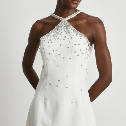 Hanna White Choker Sleeveless Mini Dress 100% Polyester Embellished Rear Zip Elegant Chic Versatile Luxury Graceful Flawless Silhouette Statement Piece
