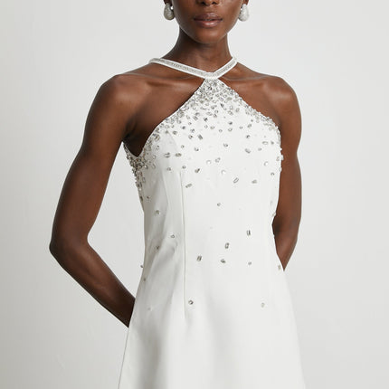Hanna White Choker Sleeveless Mini Dress 100% Polyester Rear Zip Embellishment