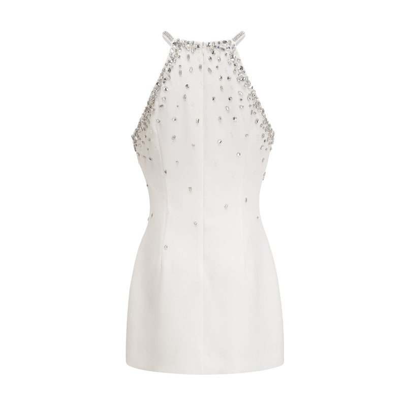 Hanna White Choker Sleeveless Mini Dress 100% Polyester Embellished Rear Zip Chic Elegance