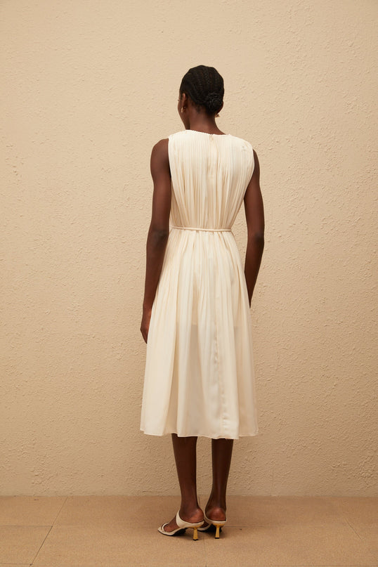 Hannah Neutrals Sleeveless Tied Waist Midi Dress