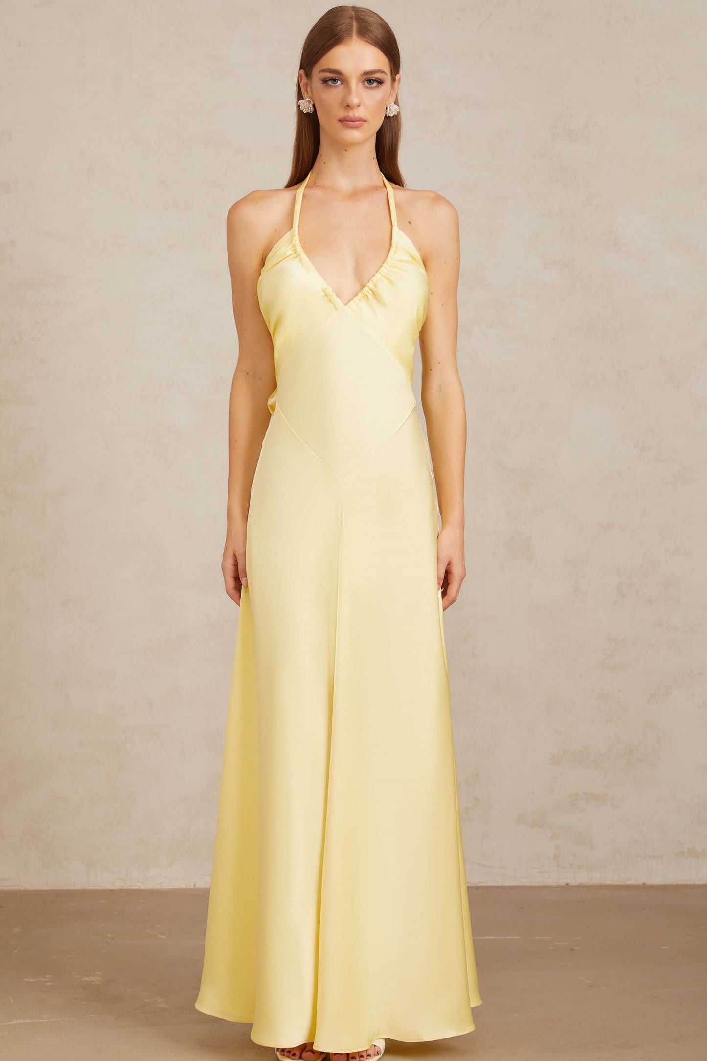 Hannele Yellow SelfTie Halterneck Maxi Dress