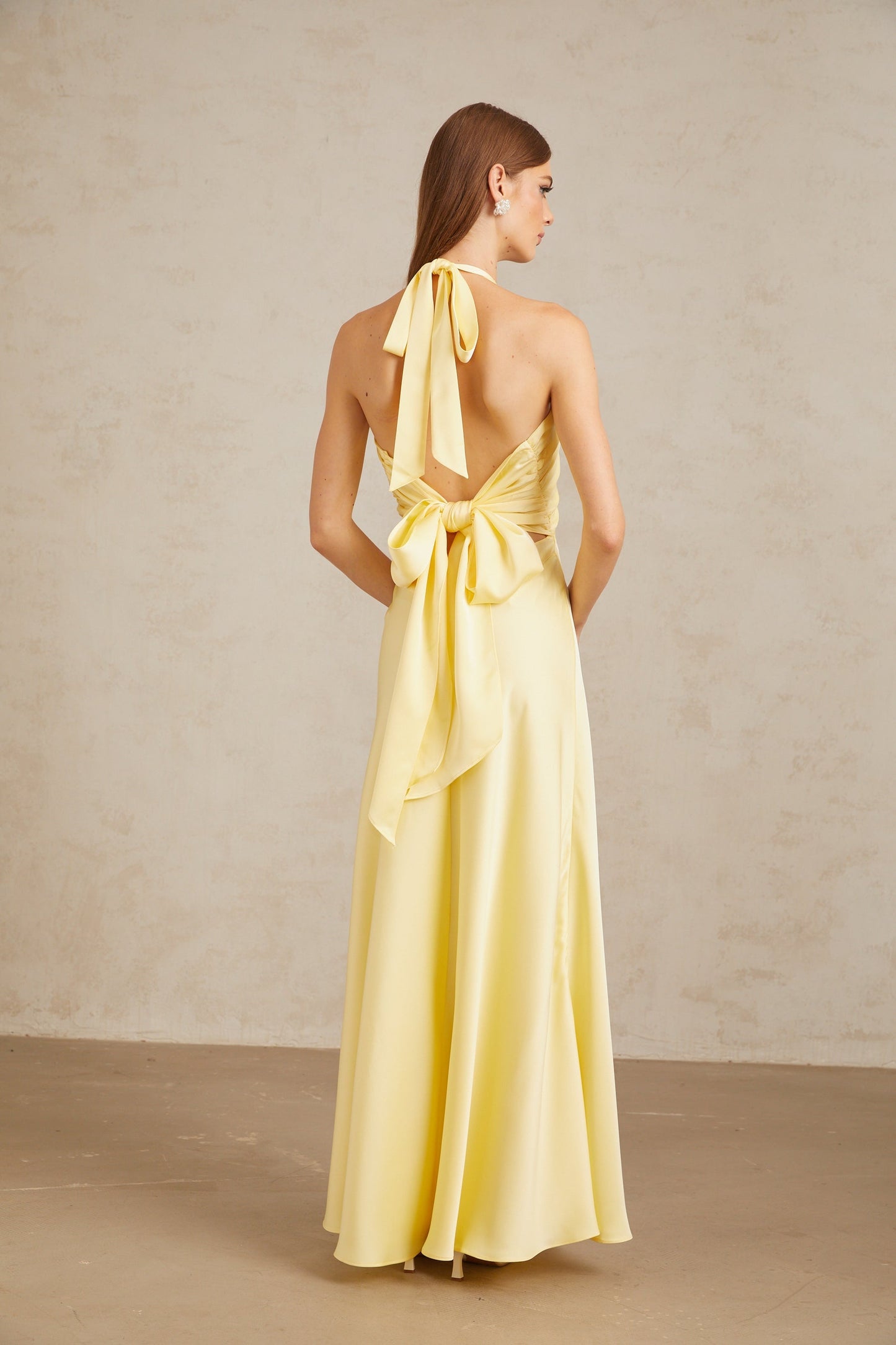 Hannele Yellow SelfTie Halterneck Maxi Dress
