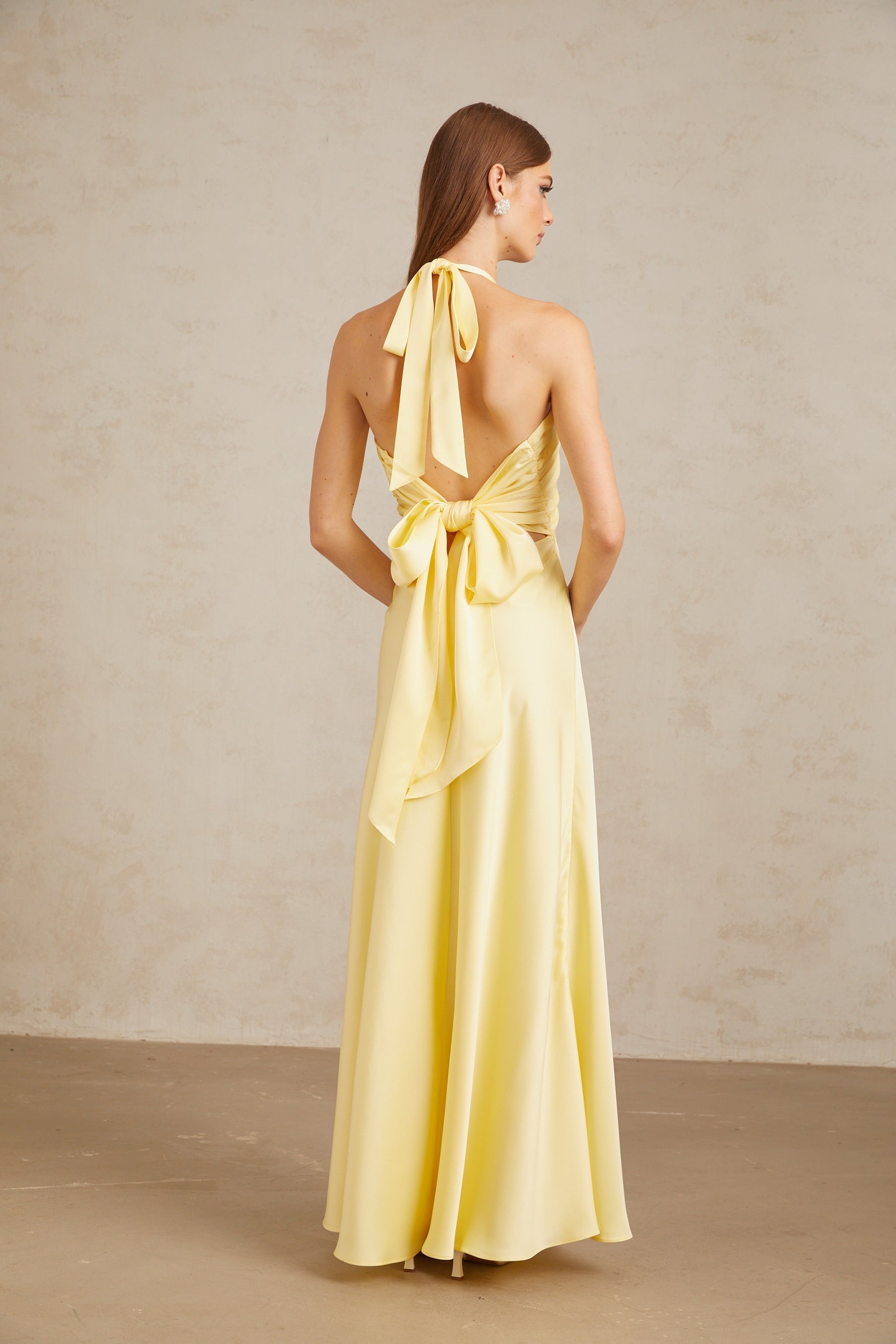 Hannele Yellow SelfTie Halterneck Maxi Dress