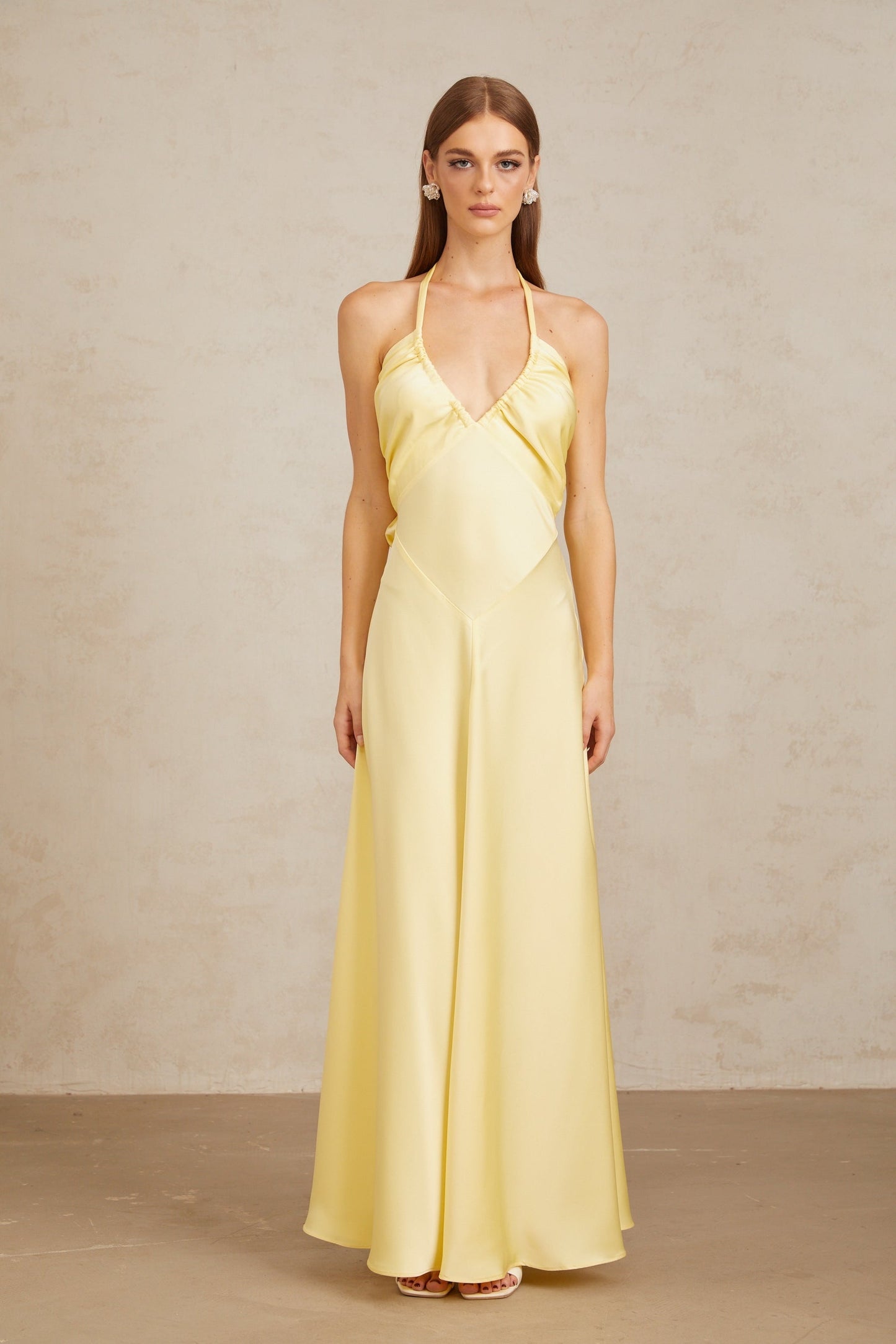 Hannele Yellow SelfTie Halterneck Maxi Dress
