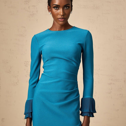 Harleigh Blue Ruffled Trim Midi Dress