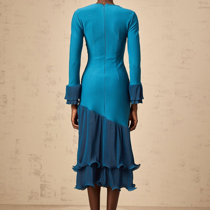 Harleigh Blue Ruffled Trim Midi Dress