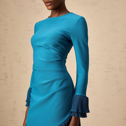 Harleigh Blue Ruffled Trim Midi Dress