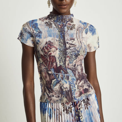 Harleigh Floral Midi Dress With Pleated Top Brown Multicolor
