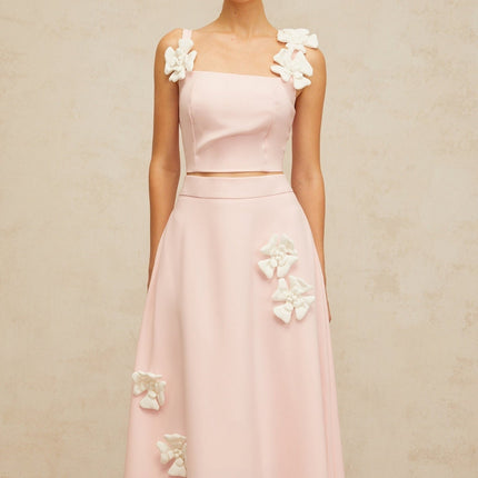 Harleigh Pink Floral Applique Top Skirt Set