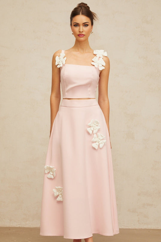 Harleigh Pink Floral Applique Top Skirt Set