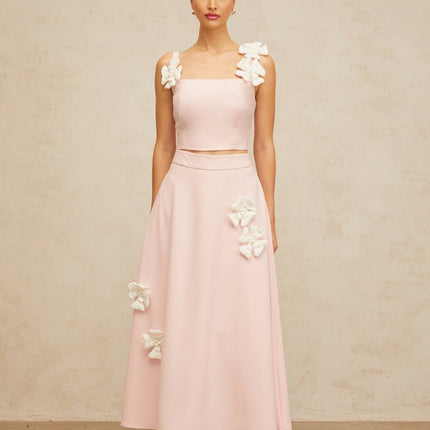 Harleigh Pink Floral Applique Top Skirt Set