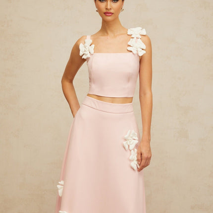 Harleigh Pink Floral Applique Top Skirt Set