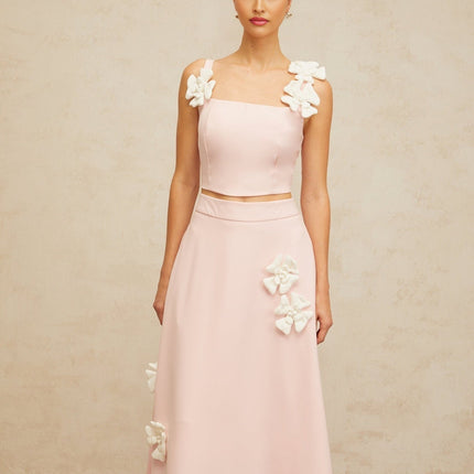 Harleigh Pink Floral Applique Top Skirt Set