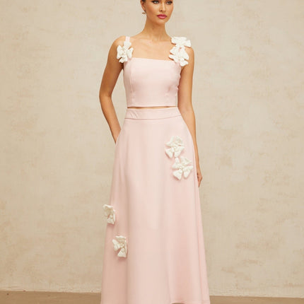 Harleigh Pink Floral Applique Top and Skirt Set
