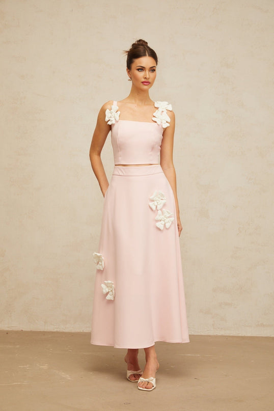 Harleigh Pink Floral Applique Top and Skirt Set
