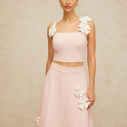 Harleigh Pink Floral Applique Top Skirt Set