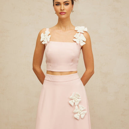 Harleigh Pink Floral Applique Top Skirt Set