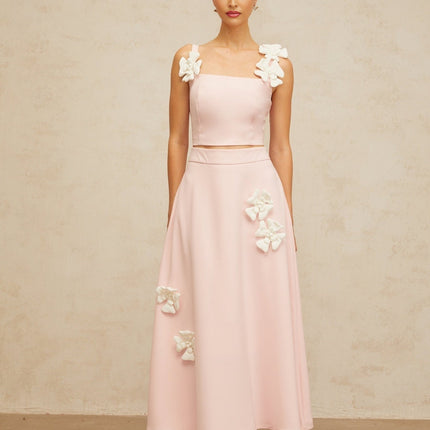 Harleigh Pink Floral Applique Top and Skirt Set