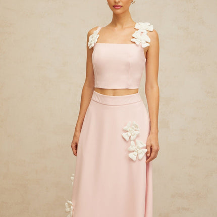 Harleigh Pink Floral Applique Top and Skirt Set