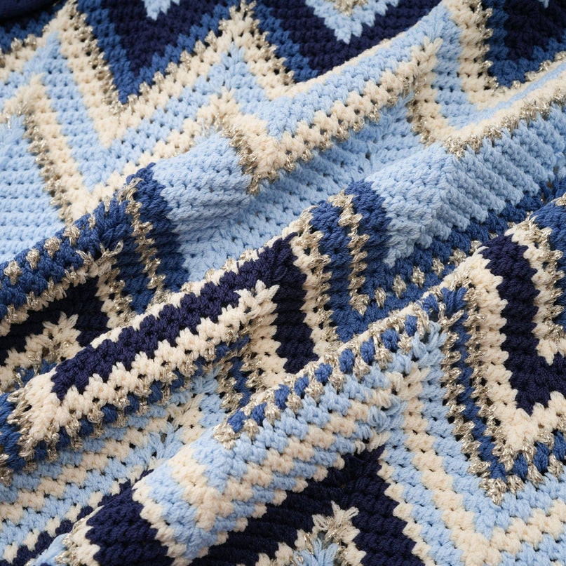 Harmony Blue Zigzag Woven Pointelle Knit Top and Trousers Set