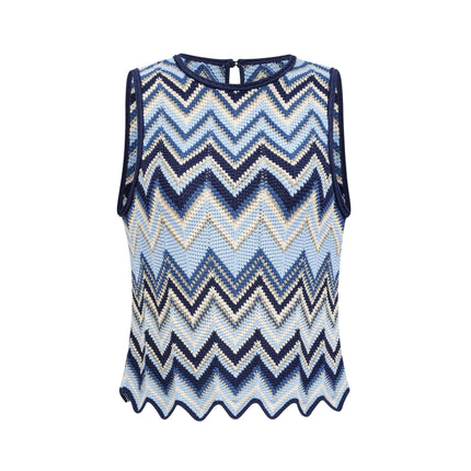 Harmony Blue Zigzag Woven Pointelle Knit Top and Trousers Set