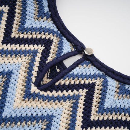 Harmony Blue Zigzag Woven Pointelle Knit Top Trousers Set