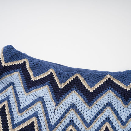 Harmony Blue Zigzag Woven Pointelle Knit Top Trousers Set