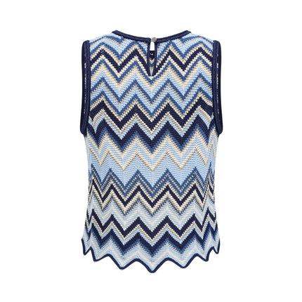 Harmony Blue Zigzag Woven Pointelle Knit Top and Trousers Set