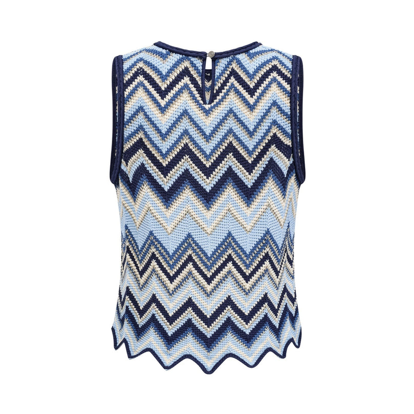 Harmony Blue Zigzag Woven Pointelle Knit Top and Trousers Set