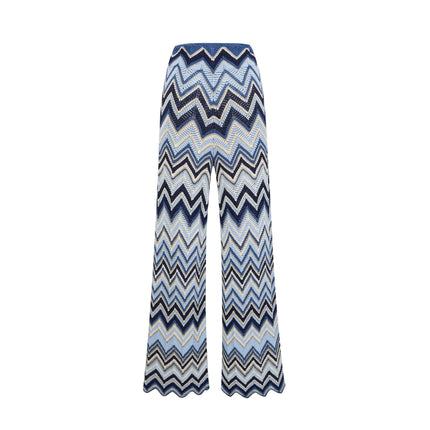 Harmony Blue Zigzag Woven Pointelle Knit Top and Trousers Set