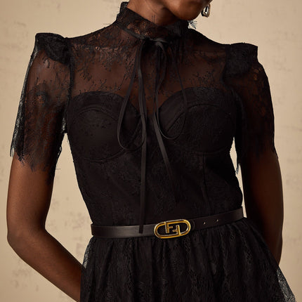Harper Black Tied Bustier Guipure Lace Midi Dress