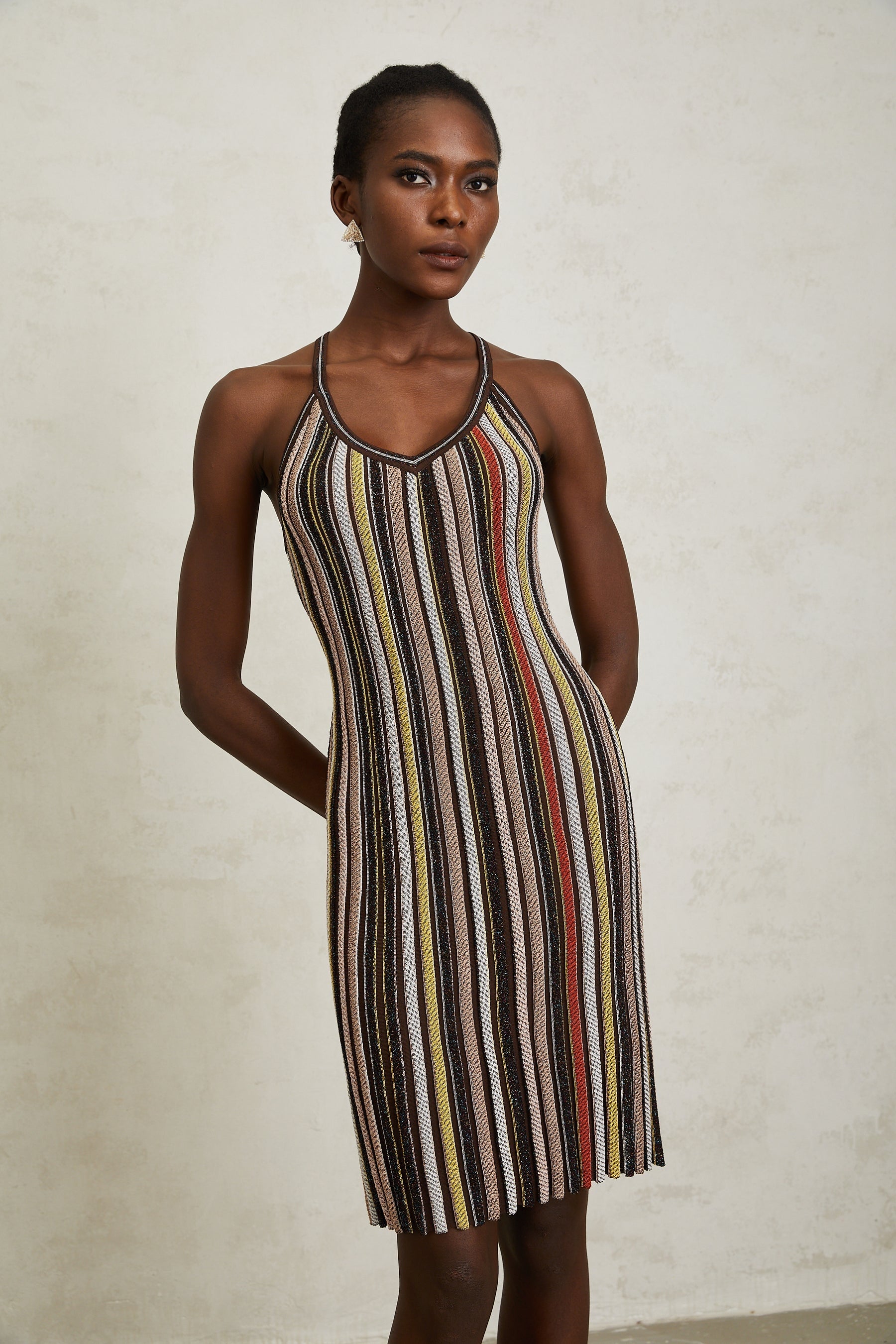 Harper Brown Striped Knit Mini Dress