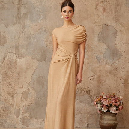 Harper Gold Metallic Twist Knot Maxi Dress